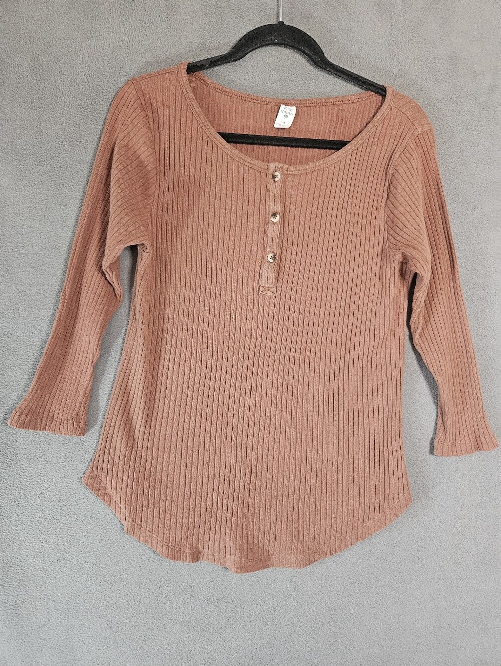Kate Quinn Womens Medium Henley Organic Cotton Brown Rib Long Sleeve Lounge